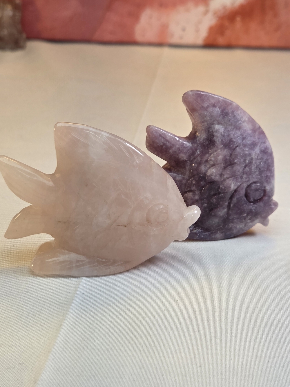Hand-Carved Discus Fish Figurine - Rose Quartz and Amethyst- Decor- Gift!